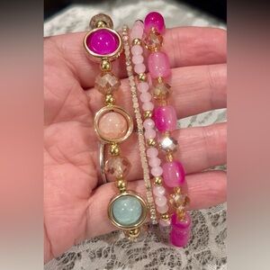 Pink and Gold Beaded Bracelet Set (4)